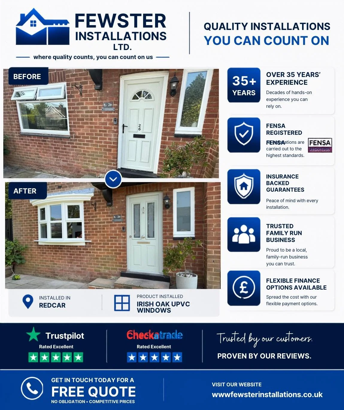 Transforming homes, one install at a time ✨ Drop us a message for a free quote

✅ Why choose Fewster Installations?
✔ Trusted expert installation
✔ Family-run business
✔ Over 35 years in the industry
✔ 100% Facebook reviews ⭐
✔ A-rated energy efficie