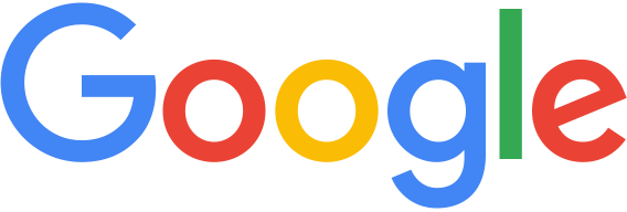 Google logo with multicolored letters on a white background.