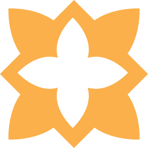 A stylized orange flower with four petals against a black background.