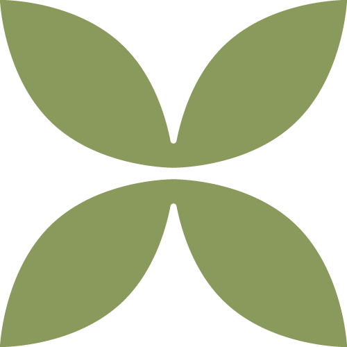 A stylized logo with four green leaves arranged in a circular pattern on a black background.