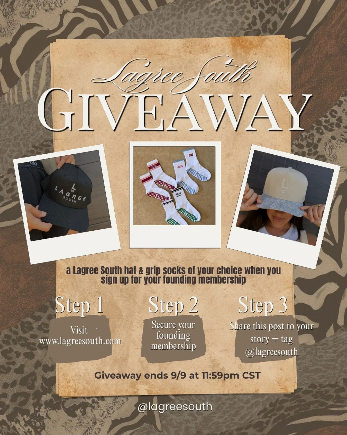 🖤🔥LAGREE SOUTH GIVEAWAY🔥🖤
WIN a Lagree South hat AND a pair of grip socks of your choice! 

How to enter:
1. Sign up for a founding membership on our website www.lagreesouth.com
2. Share this post to your story after securing your membership.
3. 