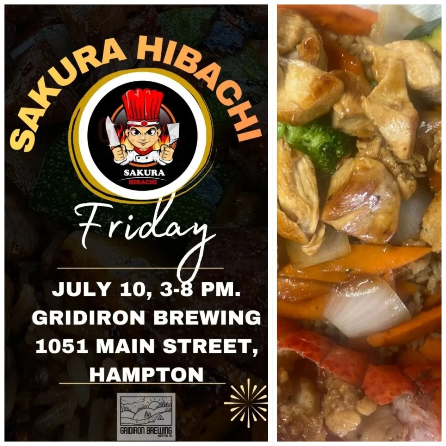 Excited to have @sakura.hibachi with us for Friday, July 10th @gridironbrewing #foodtrucks
#food #hampton #brewery #explorenb