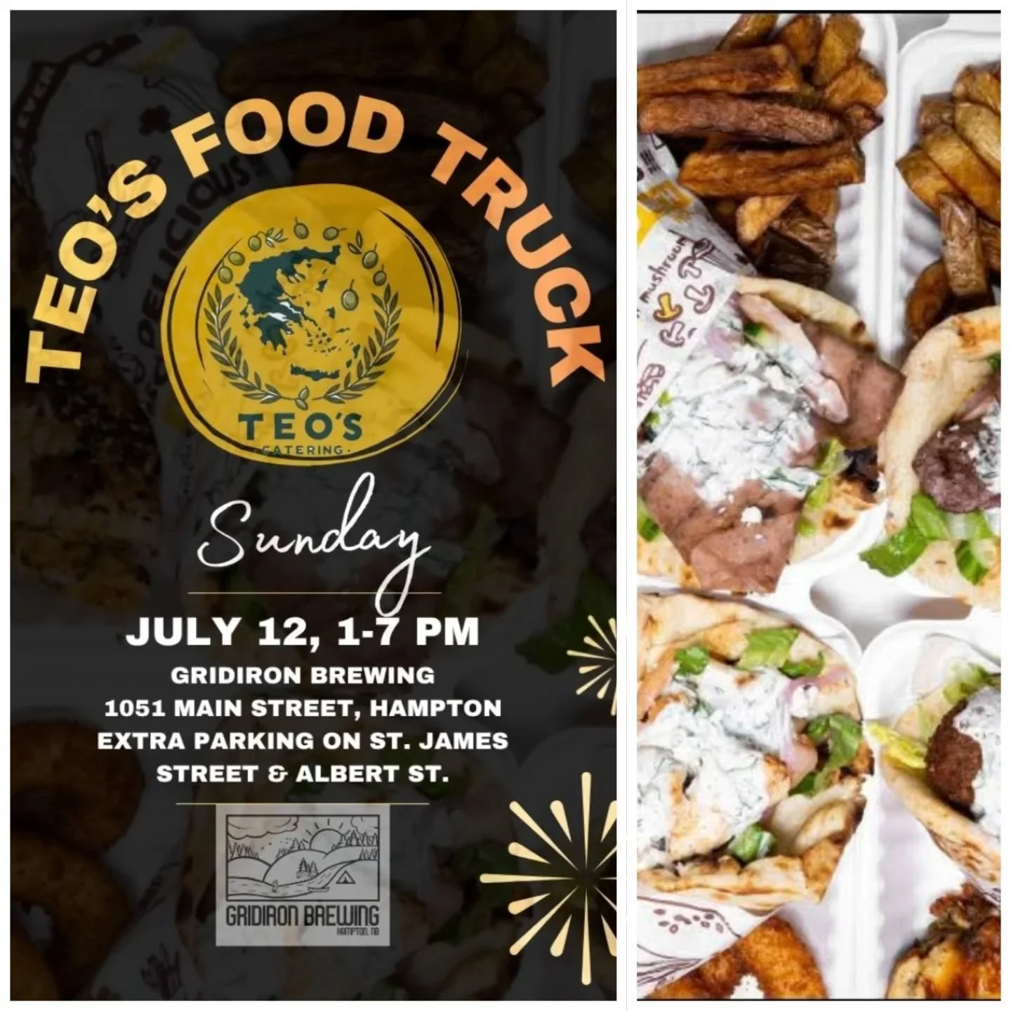 So happy to have @teosfood_truck back at @gridironbrewing. This is our $1.00 off beers and Caesars (heck all drinks) Sundays as well. #foodtrucks #caesars #brewery #Hampton #ExploreNB
