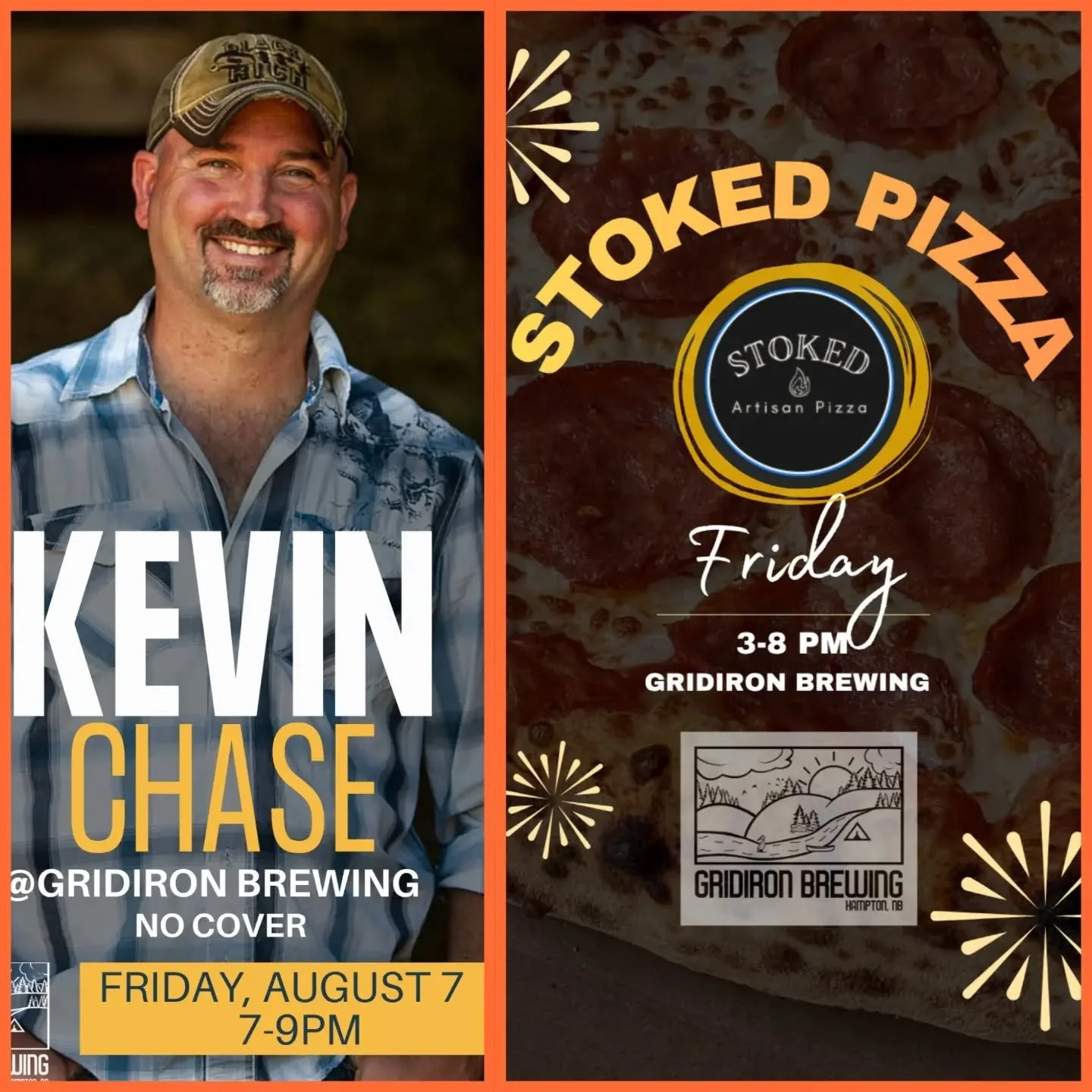 Live on the Deck this Friday is #KevinChase! This free live music event will entertain you while you enjoy delicious pizza from @stokedpizzanb 🍕🥰

📍1051 Main Street, Hampton 
#foodtrucks #livemusic #brewery #gridironbrewing