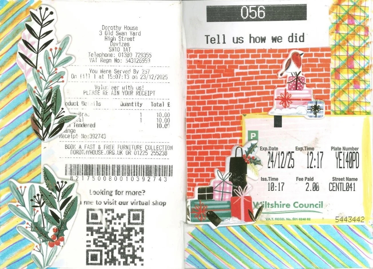 Scrap Collage - receipts, christmas magazines