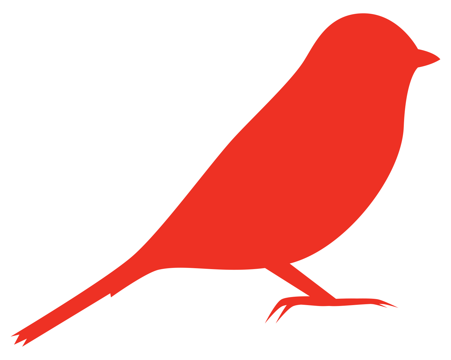 A red silhouette of a bird facing to the right, with a long tail and small beak, on a transparent background.