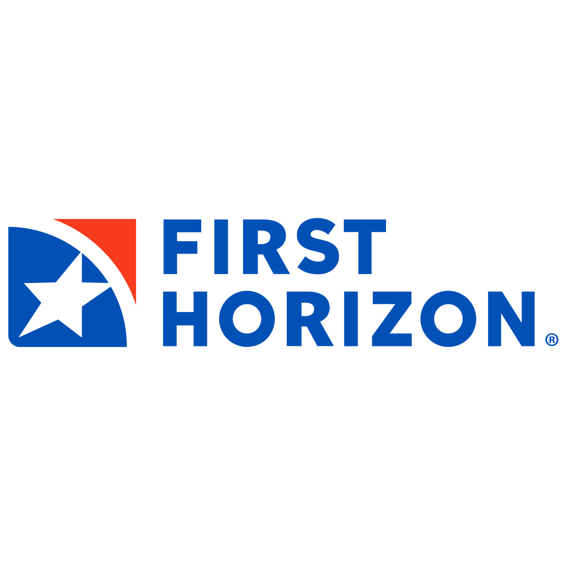 First Horizon logo with blue text and a star inside a square with red and blue sections