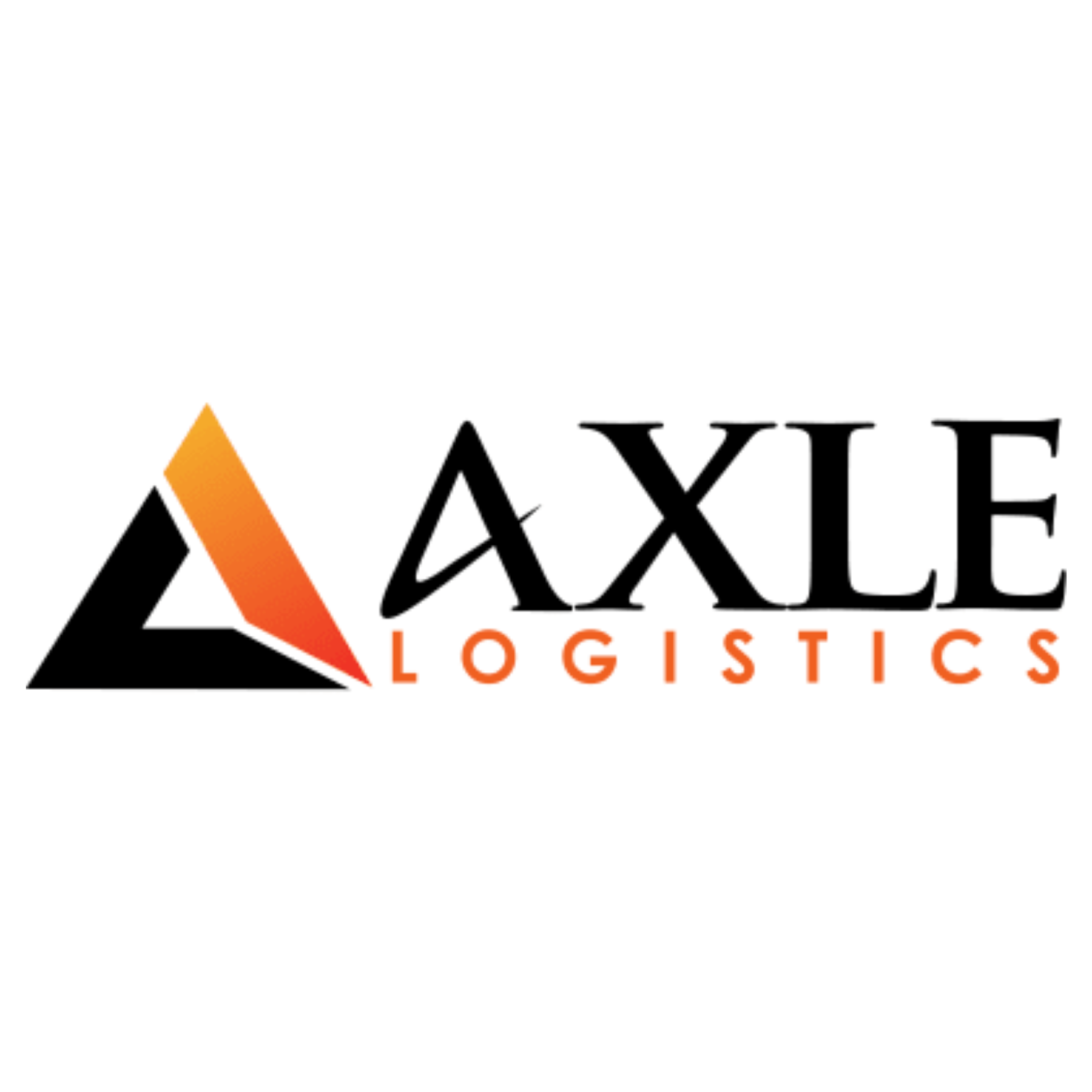 Logo of AXLE Logistics featuring a stylized black and orange triangle with the company name in black and orange text.