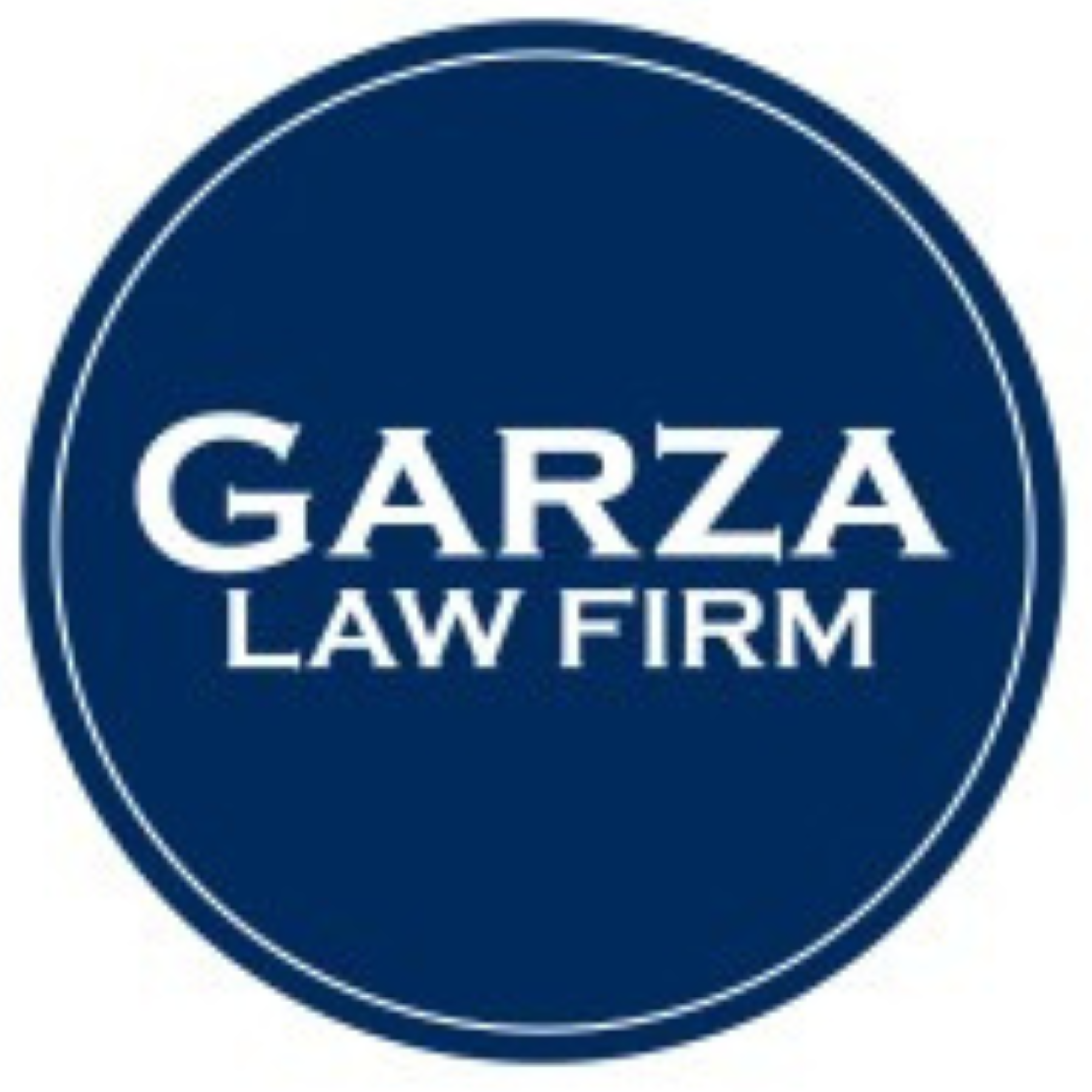 Logo for Garza Law Firm in blue and white circular design.