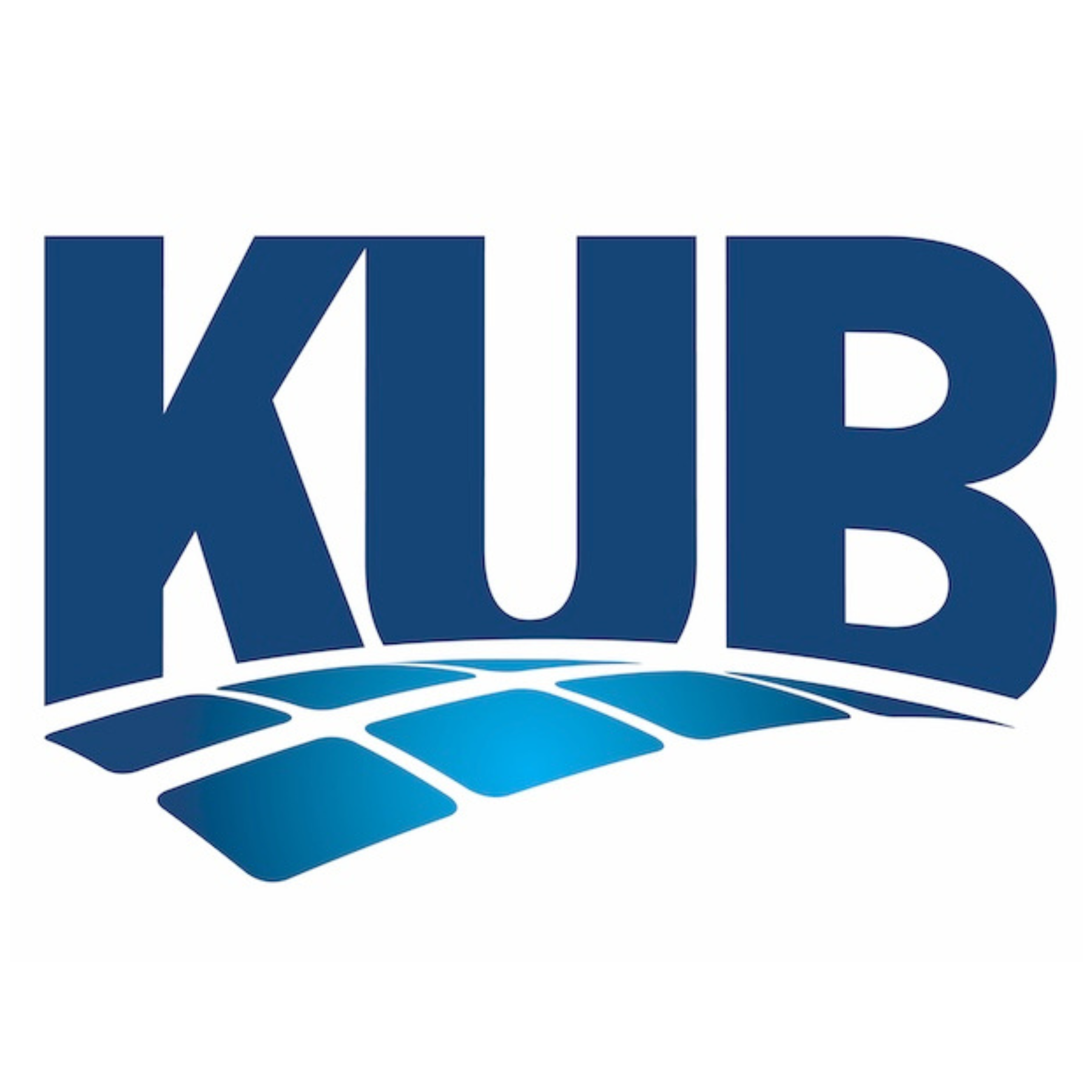 KUB logo with bold blue letters and a grid pattern underneath.