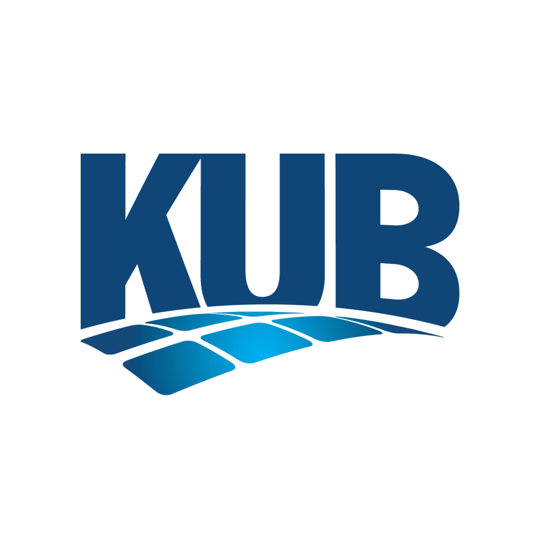KUB logo with stylized blue tiles underneath the text.