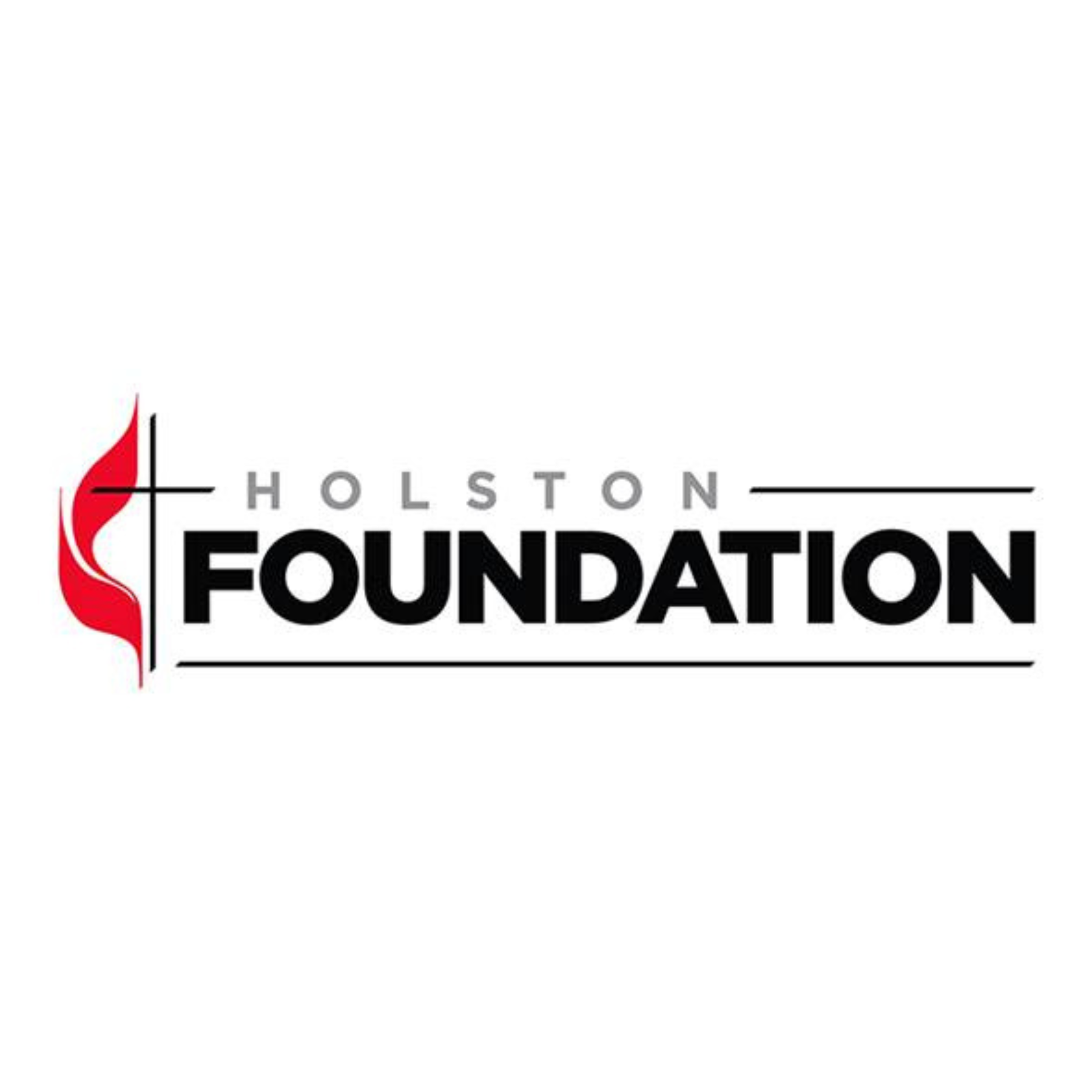 Holston Foundation logo with red flame and black cross