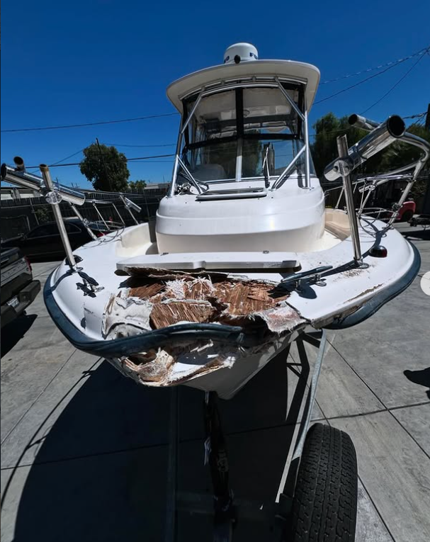 Cabin cruiser hull repaired in Stockton by Sergio's Boat Spa