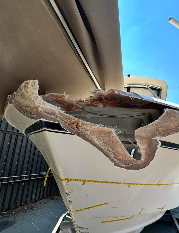 Cabin cruiser hull repaired in Stockton by Sergio's Boat Spa