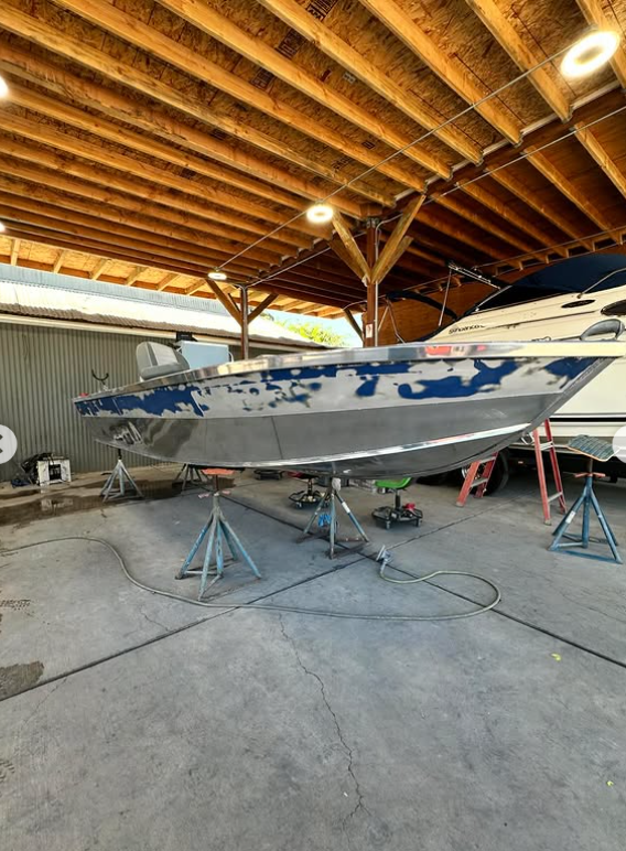 Fishing boat hull repaired in Stockton by Sergio's Boat Spa