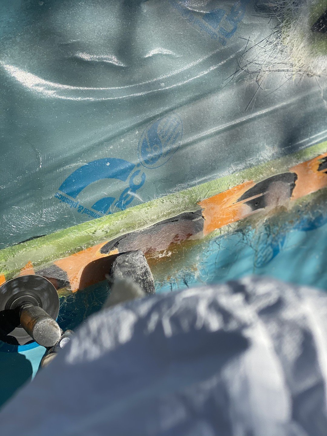 fiberglass-rub-rail-repair-in-progress-stockton-sergios-boat-spa, the best boat repair in Stockton, CA