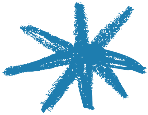 Une étoile à neuf branches de couleur bleue avec un style artistique esquissé.