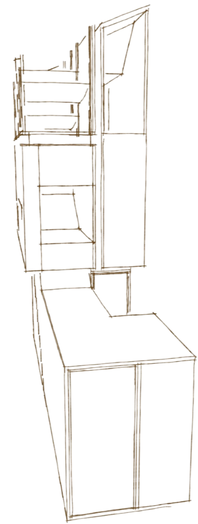 Esquisse d'une armoire ou bibliothèque en fil métallique