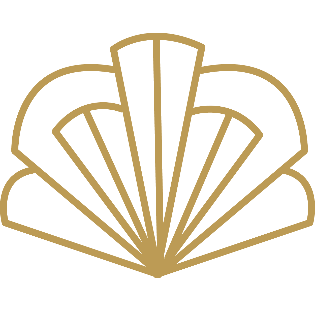 Gold outline art deco fan with symmetrical design