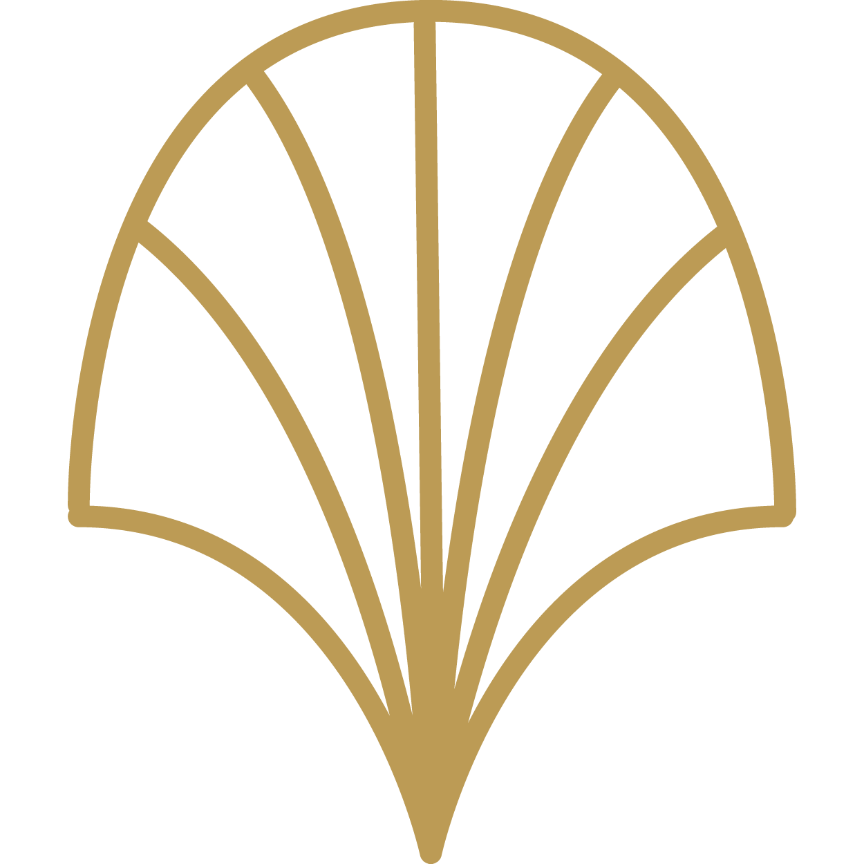 Gold outline of a stylized, geometric fan or flower with multiple segments.
