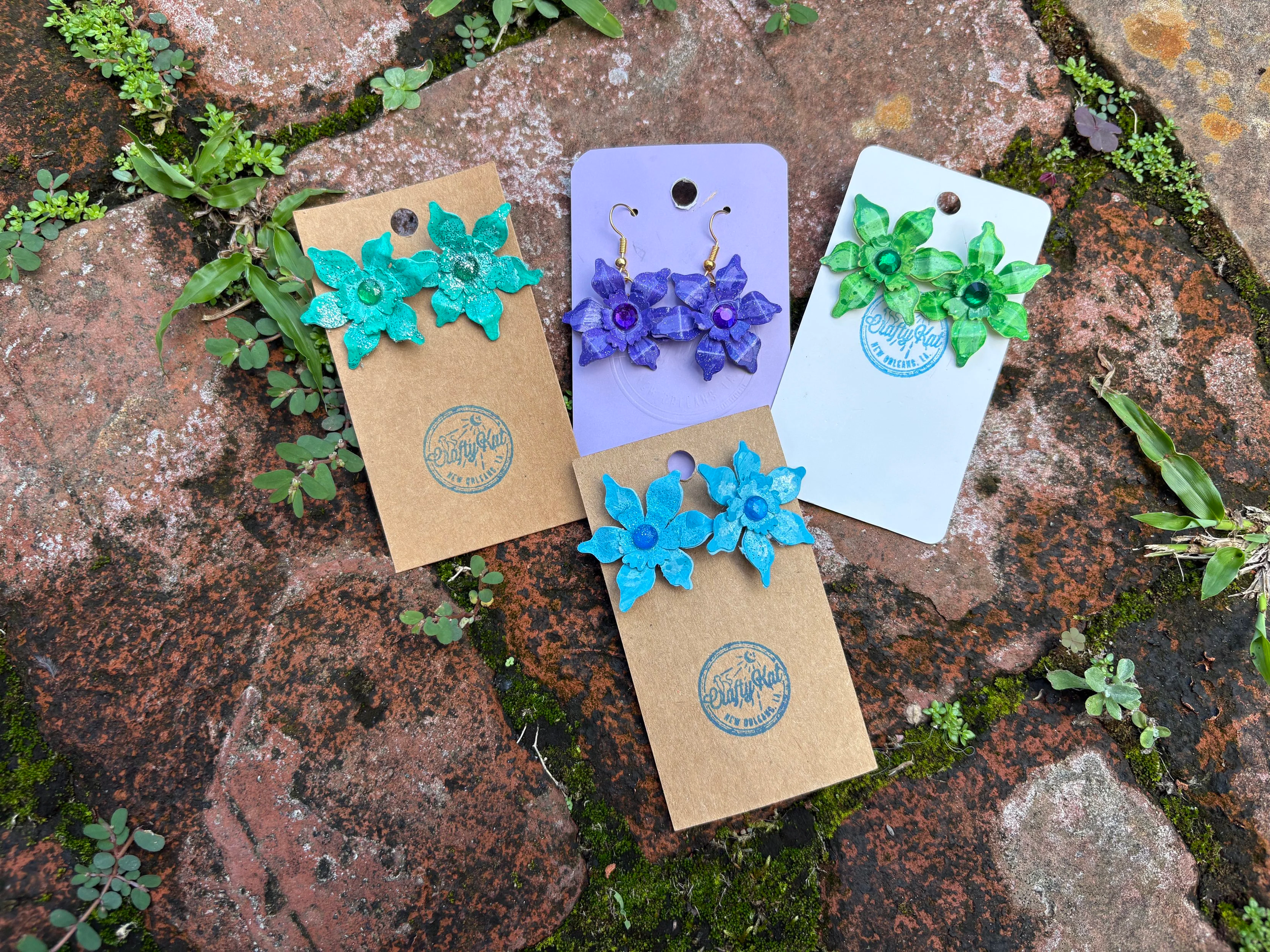 Mardi Gras Float Flower Earrings