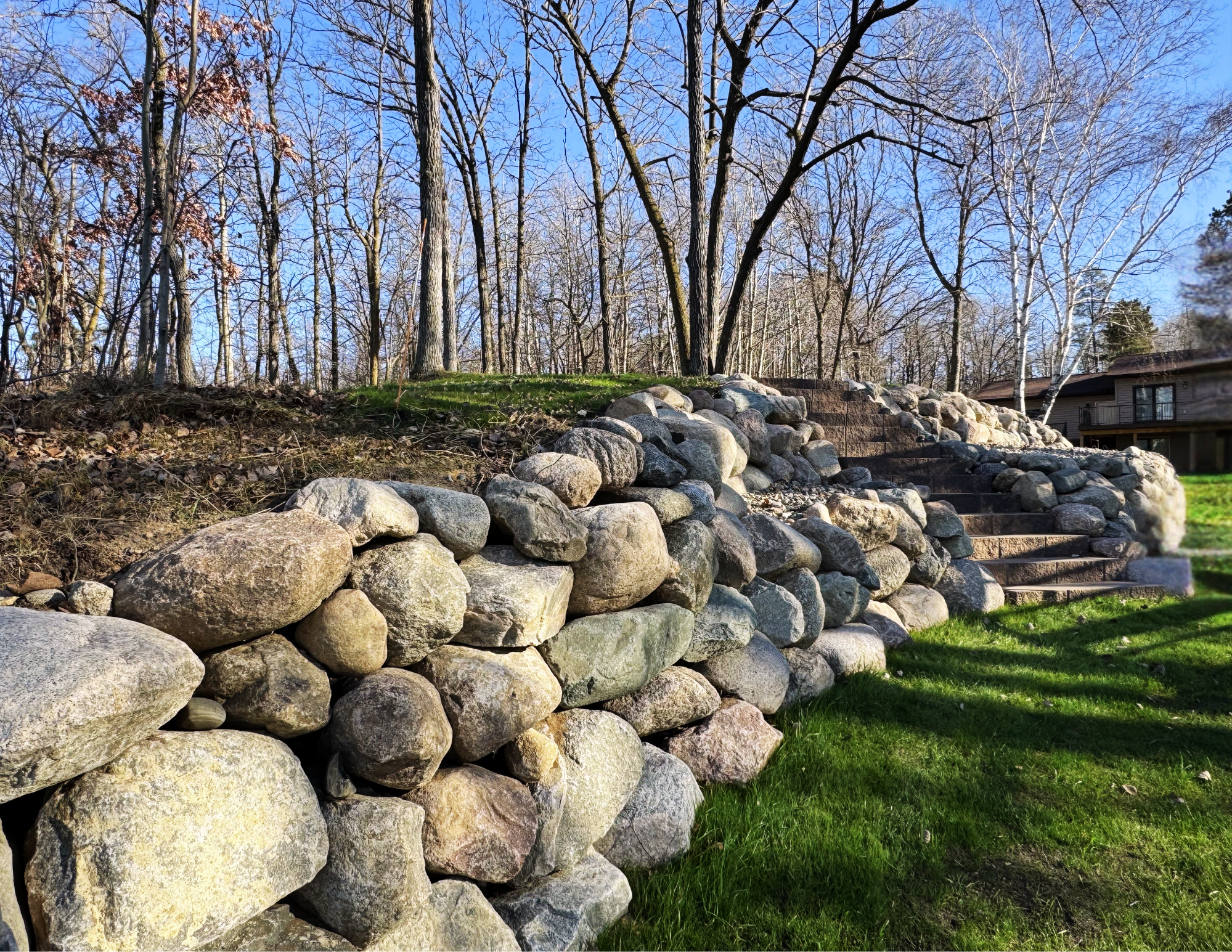 Boulder Retaining Wall Terrace w/ Stairs