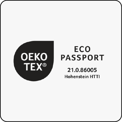 OEKO-TEX Eco Passport logo and certification number 21.0.86005 by Hohenstein HTTI.
