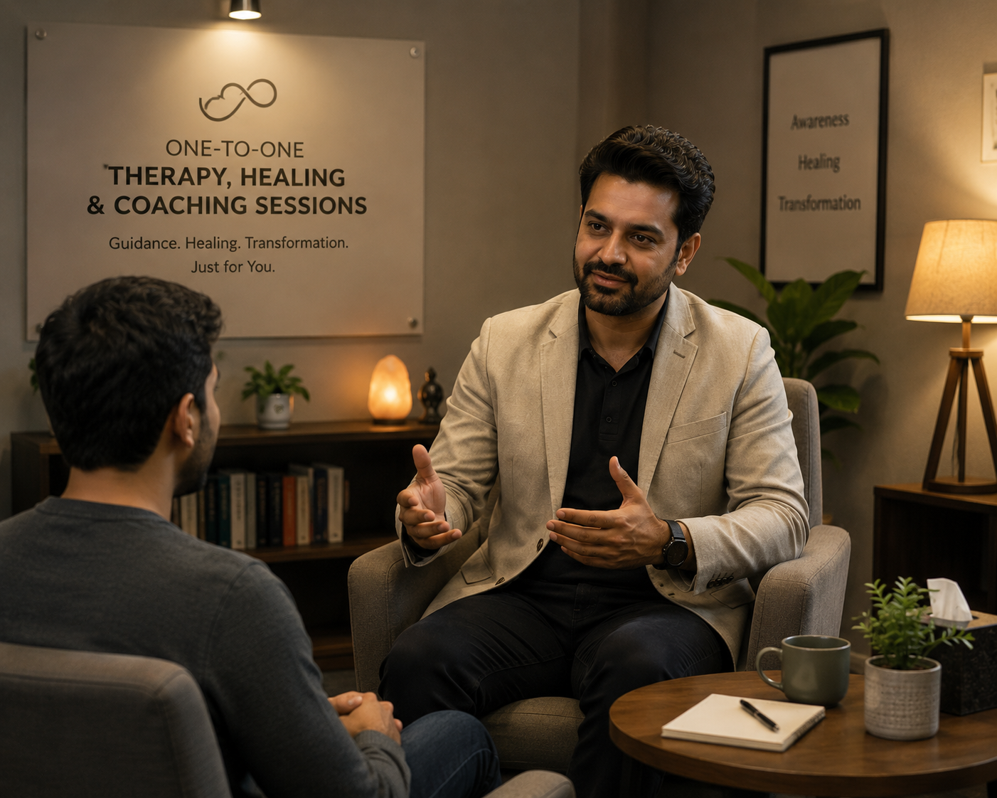 Personal therapy and emotional healing session focused on guidance, transformation, and mental wellness