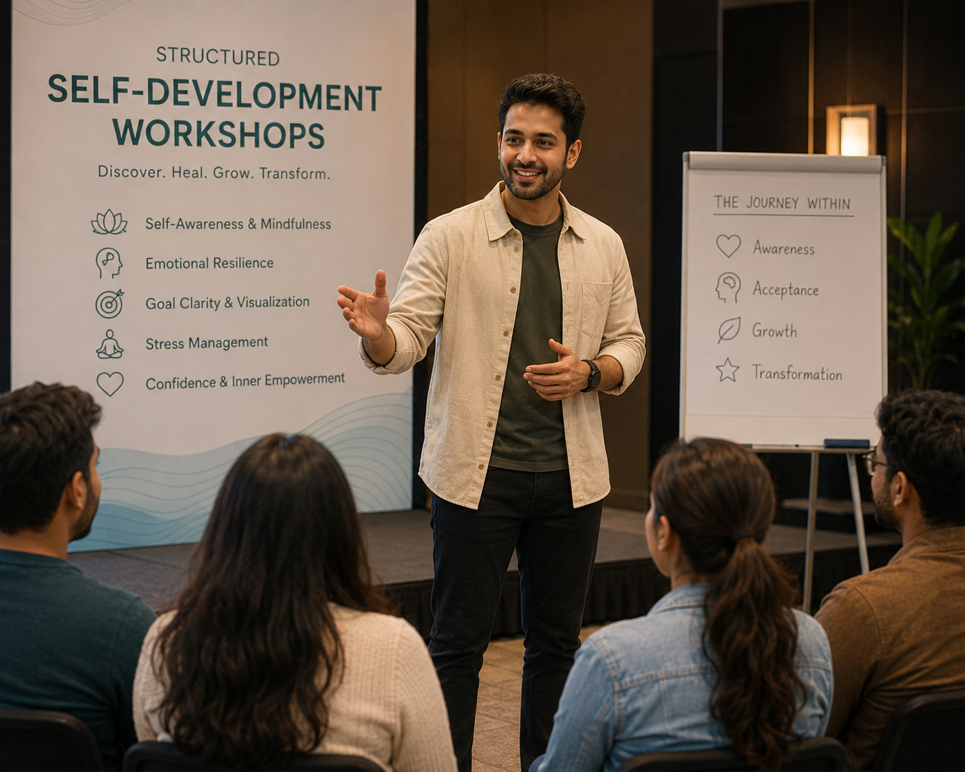 Interactive personal growth workshop helping participants build confidence and emotional well-being