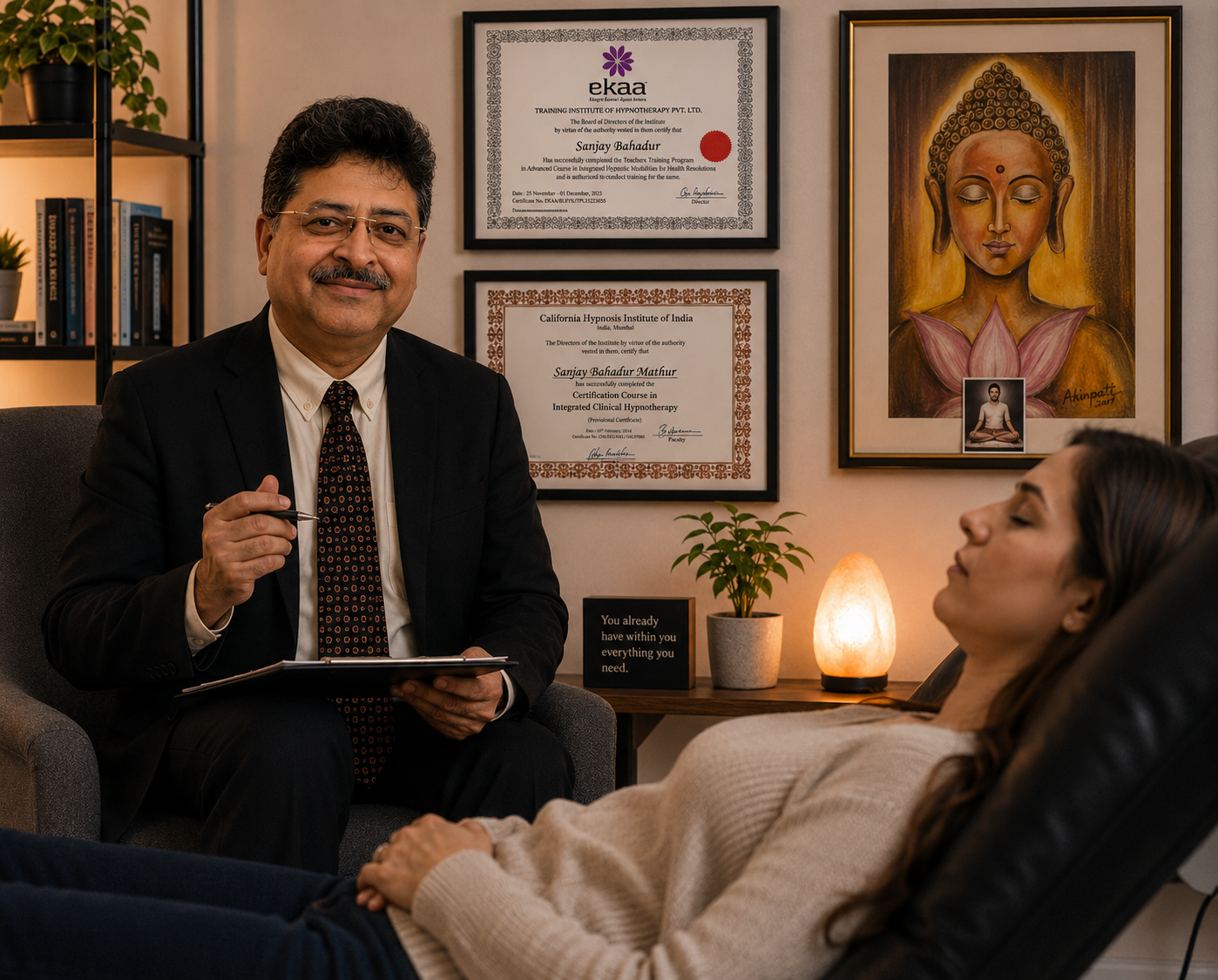 Integrated clinical hypnotherapy session for stress relief, emotional healing, and personal transformation