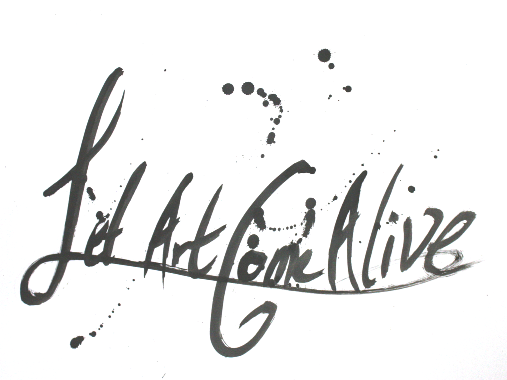 Text written in black ink on white paper reads "Le Artis... Love" with artistic ink splatters around it.