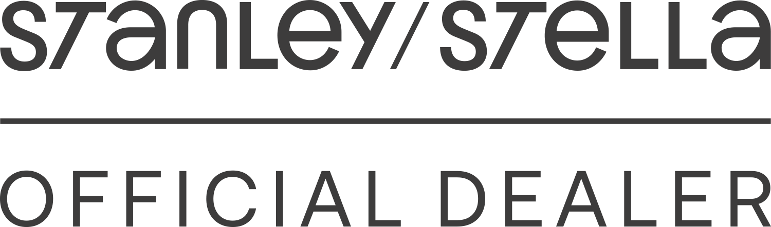 Logo van Stanley Stella, een officiële dealer. Het logo heeft zwarte tekst op een witte achtergrond en bevat de woorden 'Stanley Stella' en 'Official Dealer'.