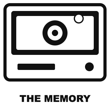 Graphic of a vintage camera with a circular lens and a viewfinder, labeled 'The Memory' underneath.