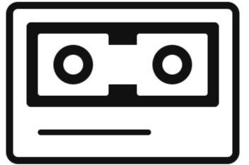 Black and white cassette tape with two reels and label space