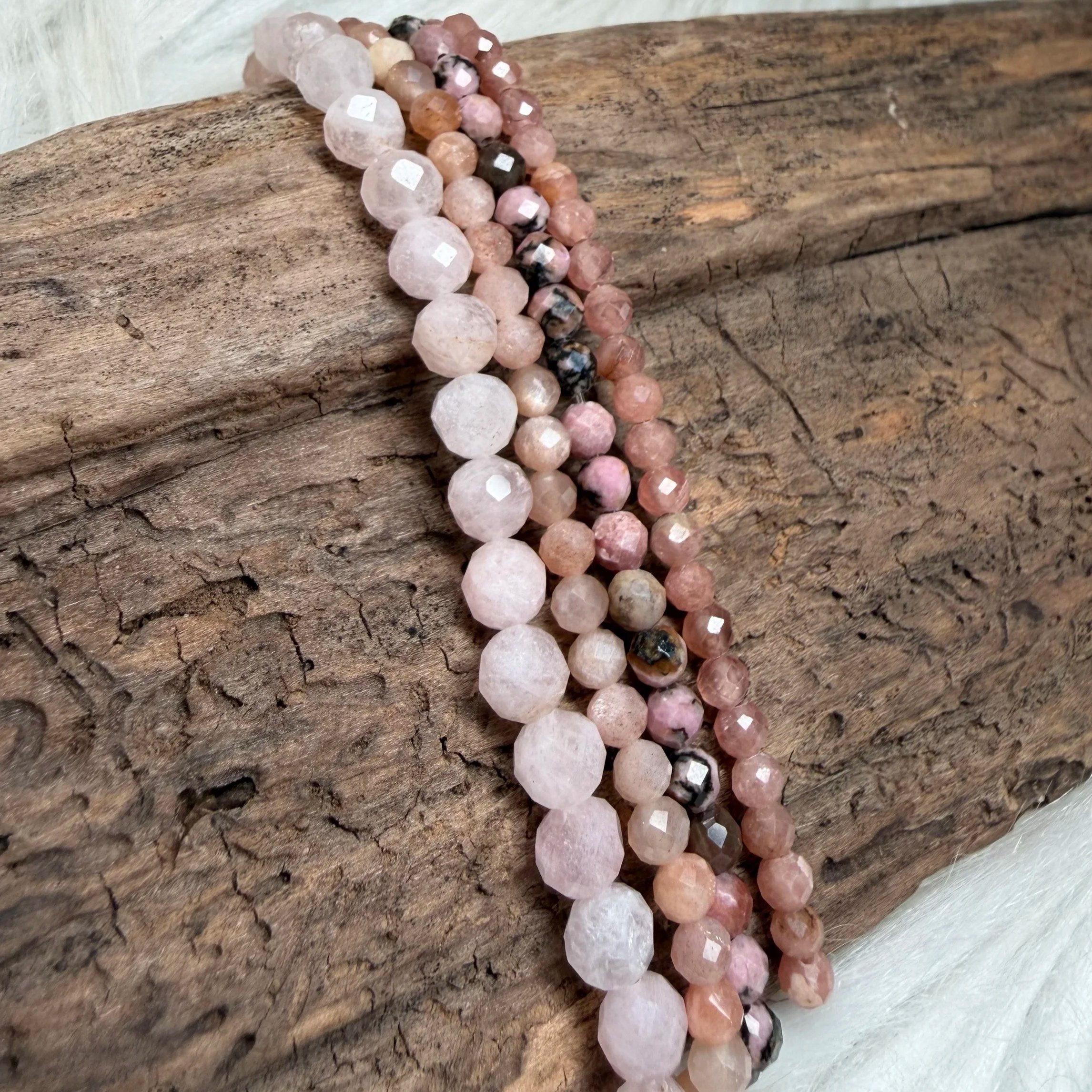 Armband Morganit, Sonnenstein, Rhodochrosit & Rhodonit