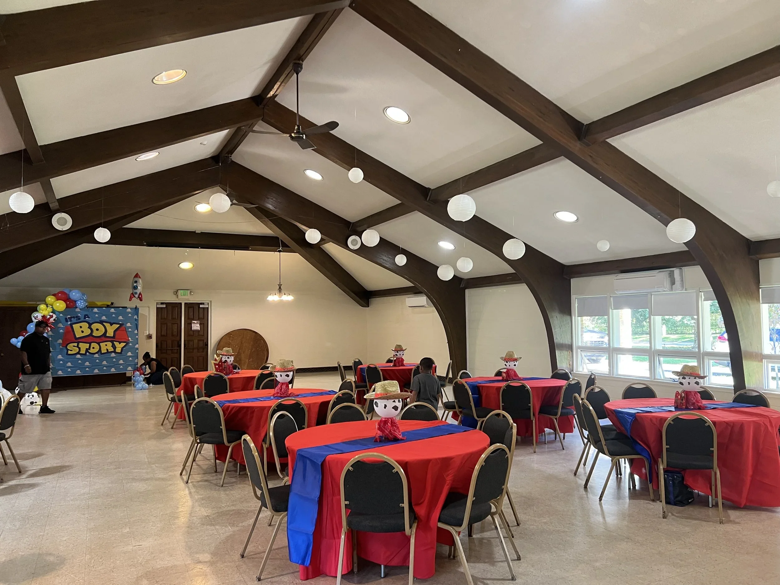 Setting up a baby shower in the social hall
