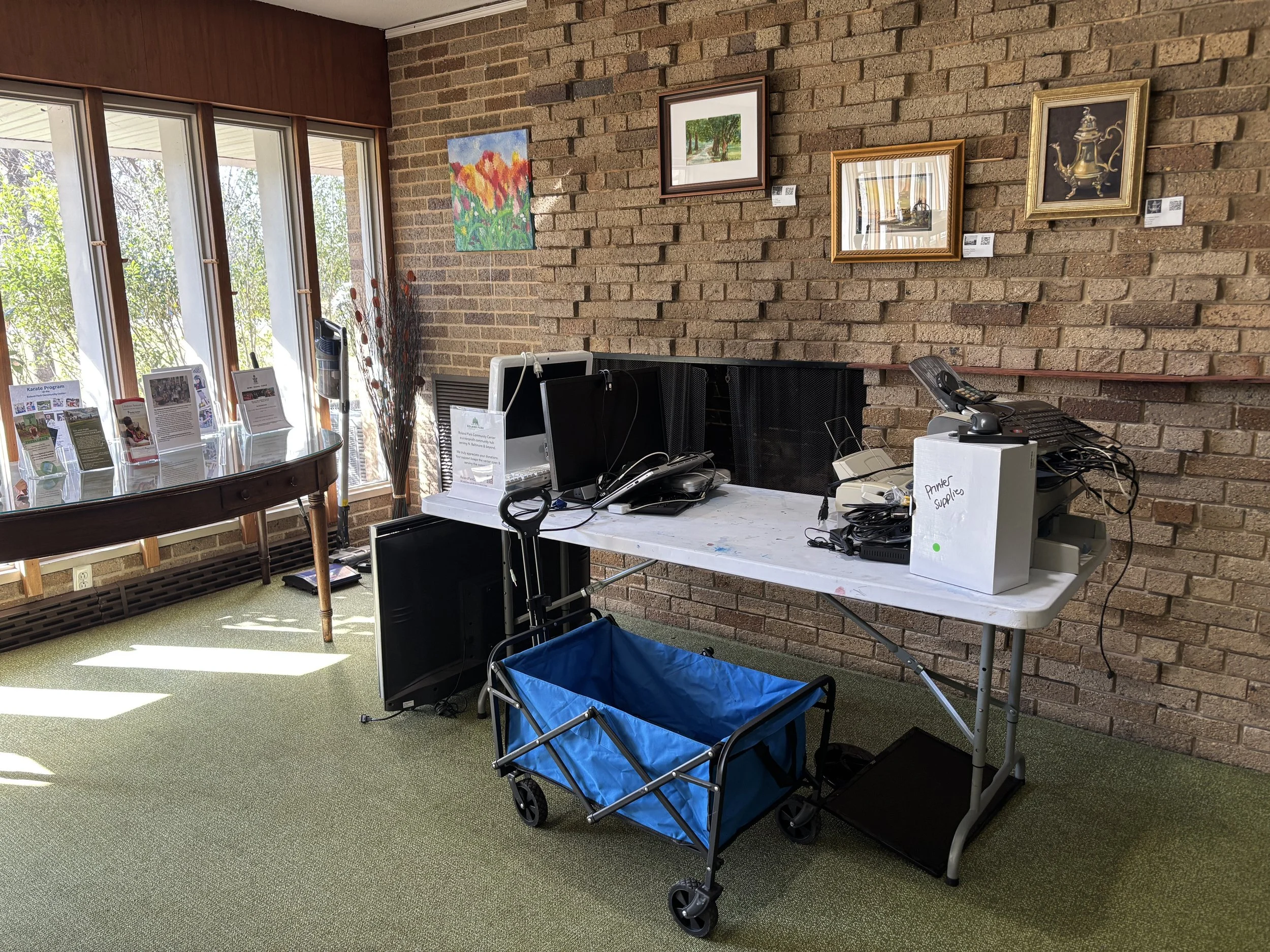 Electronics recycling and a community art exhibition in the lounge