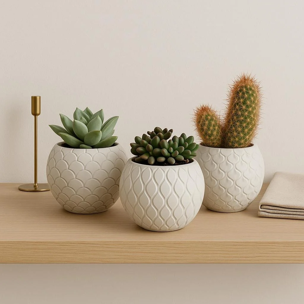Textured Cement Mini Planter Set: Modern Boho Succulent Pots