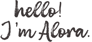 Handwritten style text saying, "Hello! I'm Alora," written in black.