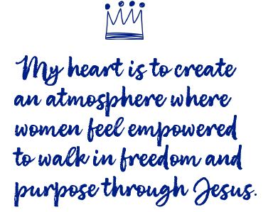 An inspirational quote about creating a women-empowered atmosphere through faith in Jesus, with a crown illustration above the text.