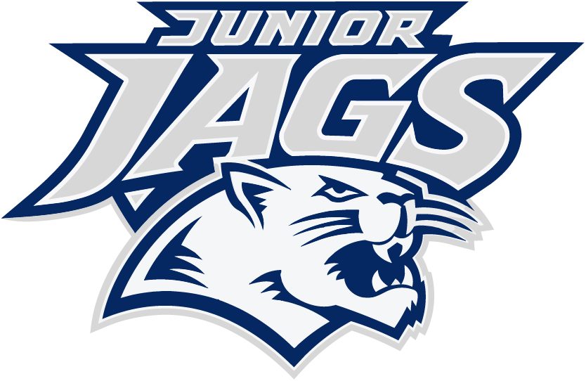 Logo of Junior Jags featuring a stylized jaguar head in white and navy blue with bold text.