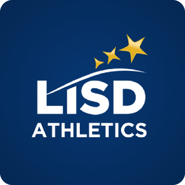 LISD Athletics logo with three gold stars on a blue background