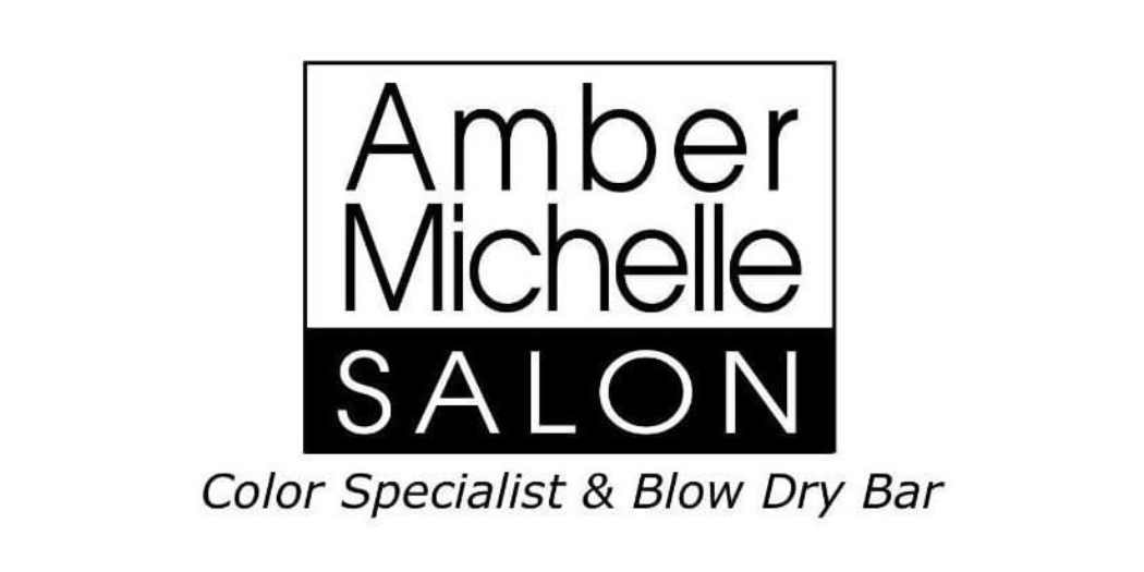Logo for Amber Michelle Salon, a color specialist and blow dry bar, with the salon name in large black text and tagline underneath.