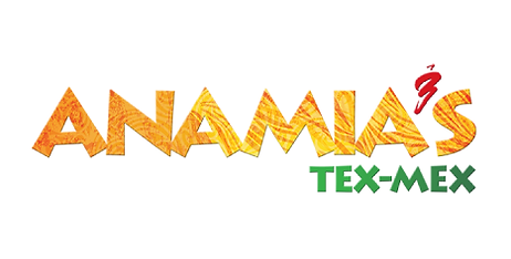 Logo for Anama's Tex-Mex with orange and yellow stylized text and green lettering.