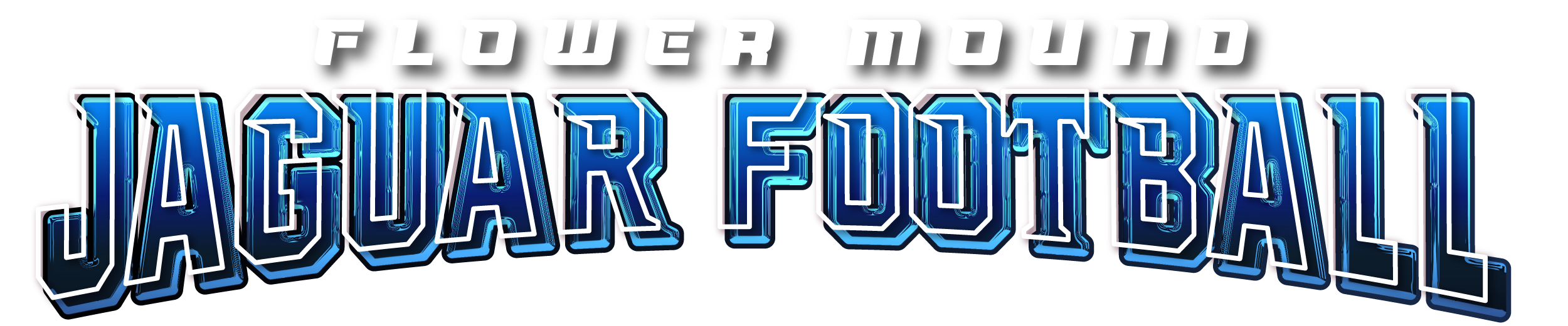 Text that reads 'Flower Mound Jaguar Football' in a neon style font on a dark background.