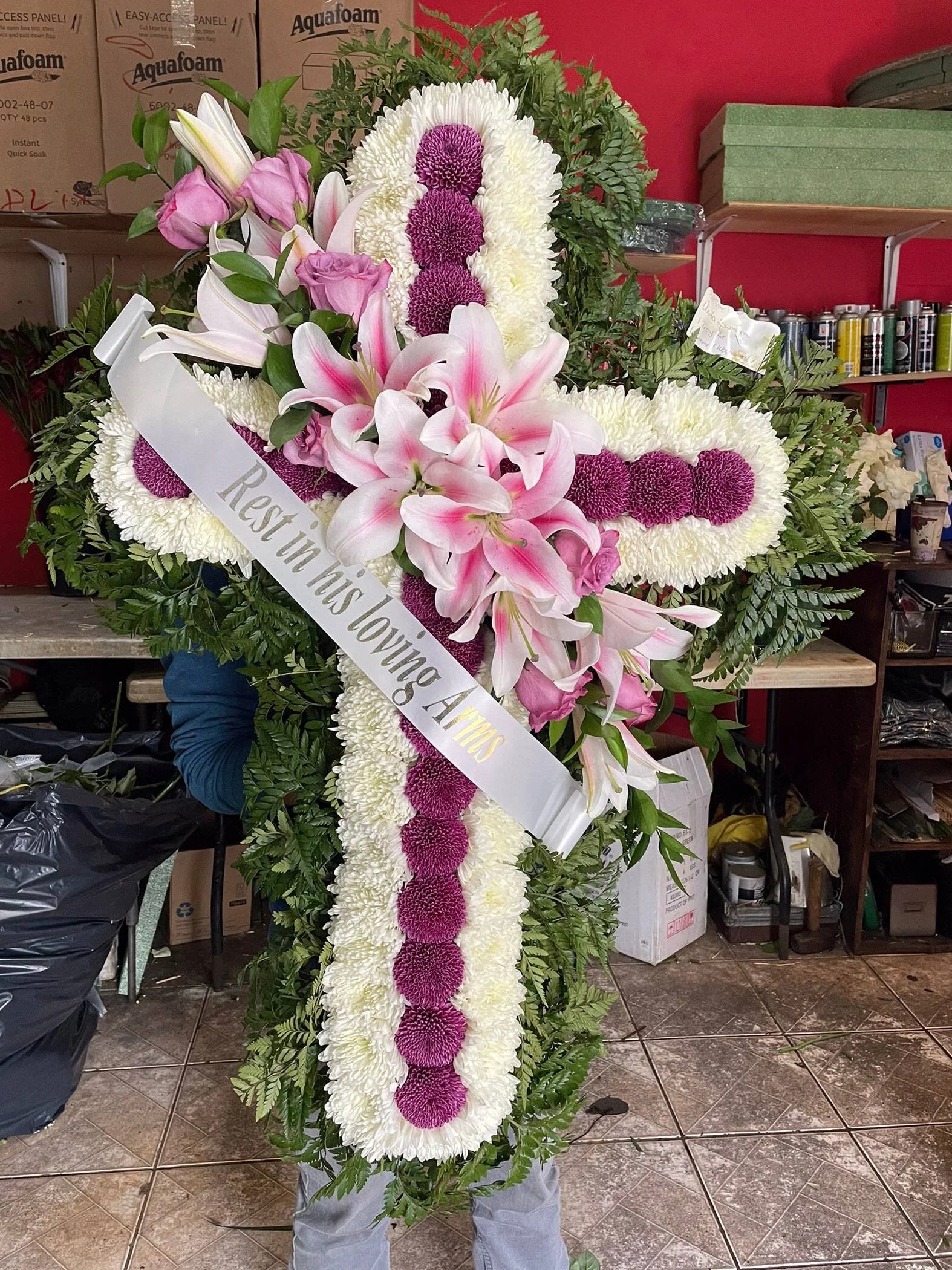 Elegant Memorial Floral Cross