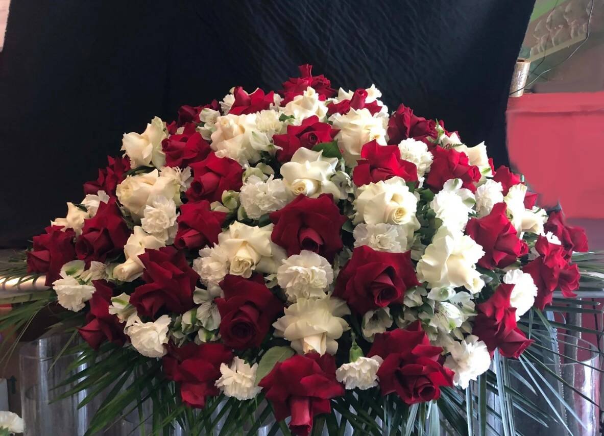 Red and White Rose Casket Spray
