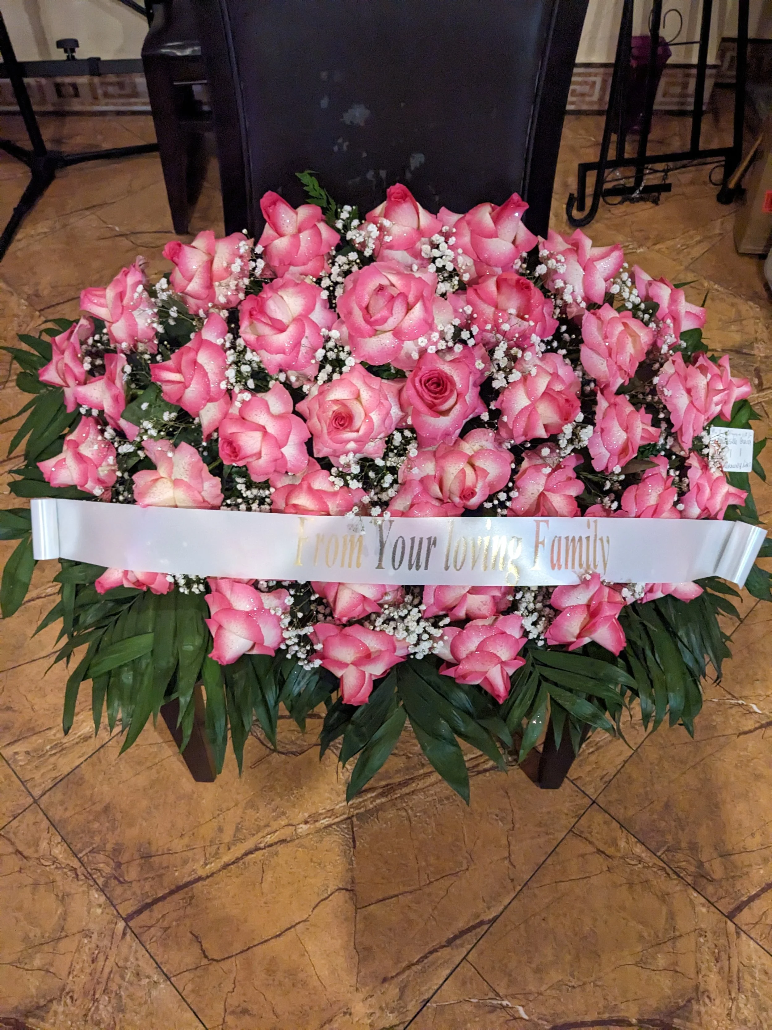 Elegant Pink Rose Funeral Arrangement