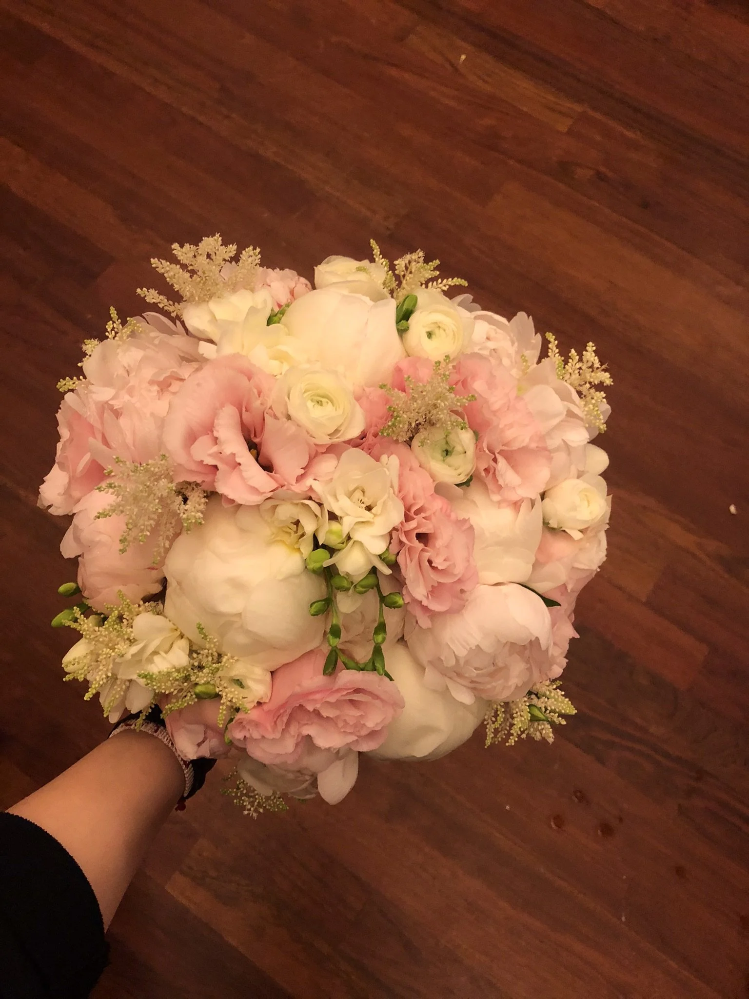 White and Pink Peony and Freesia Bridal Bouquet
