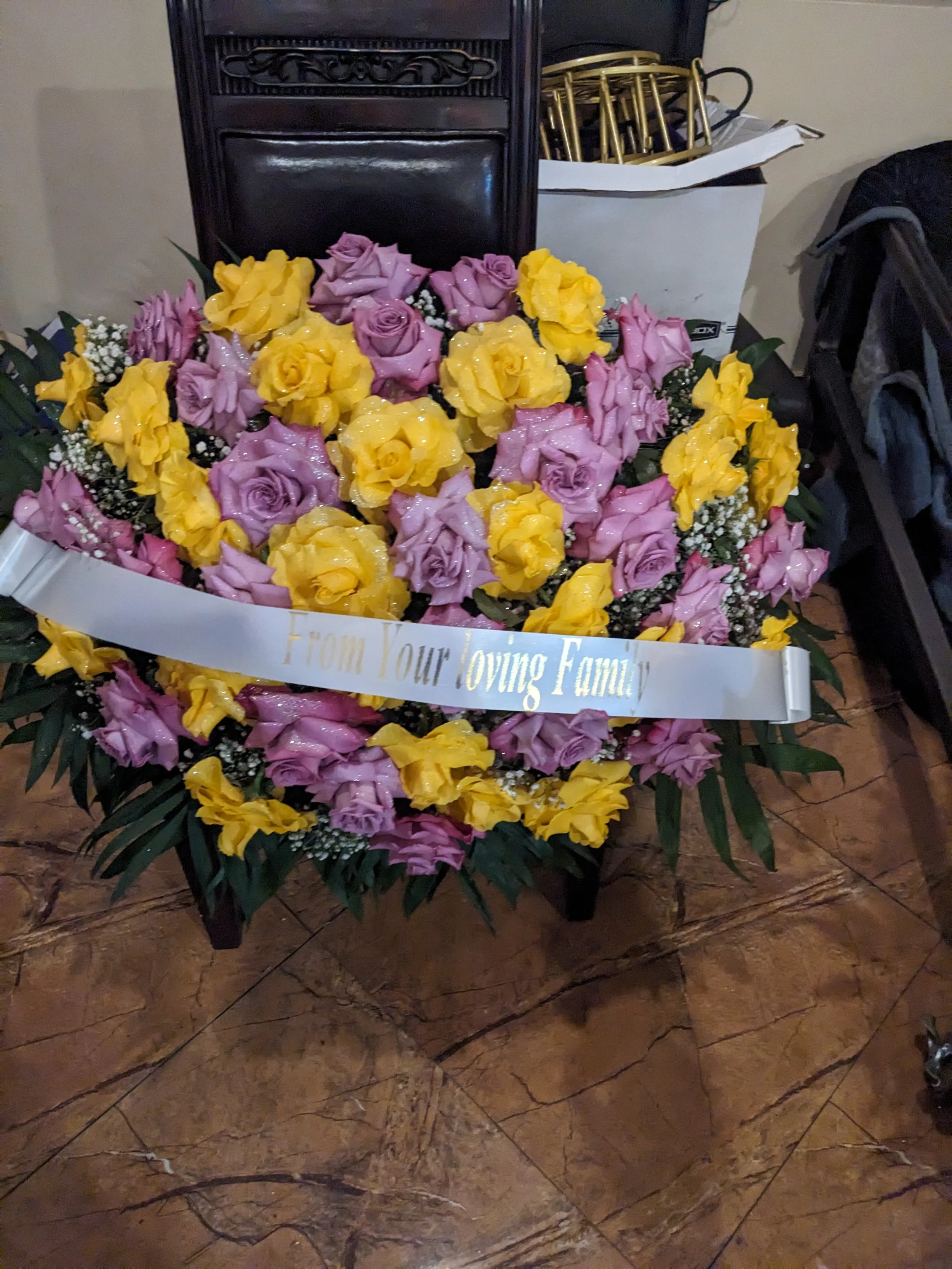 Yellow & Purple Rose Casket Spray